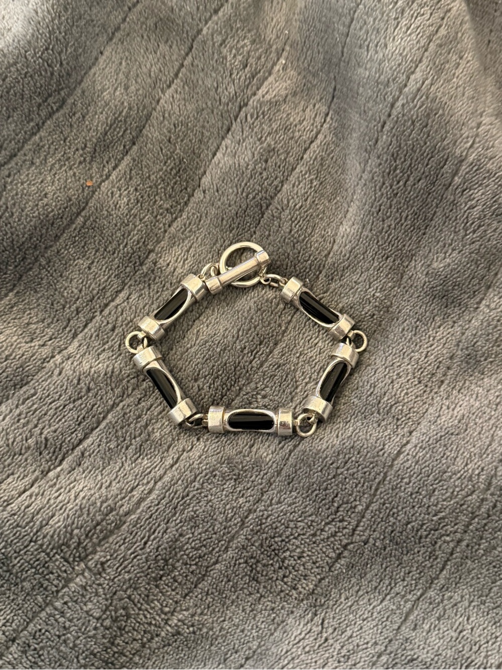 Vintage Taxco Sterling Silver Tube Onyx Bracelet